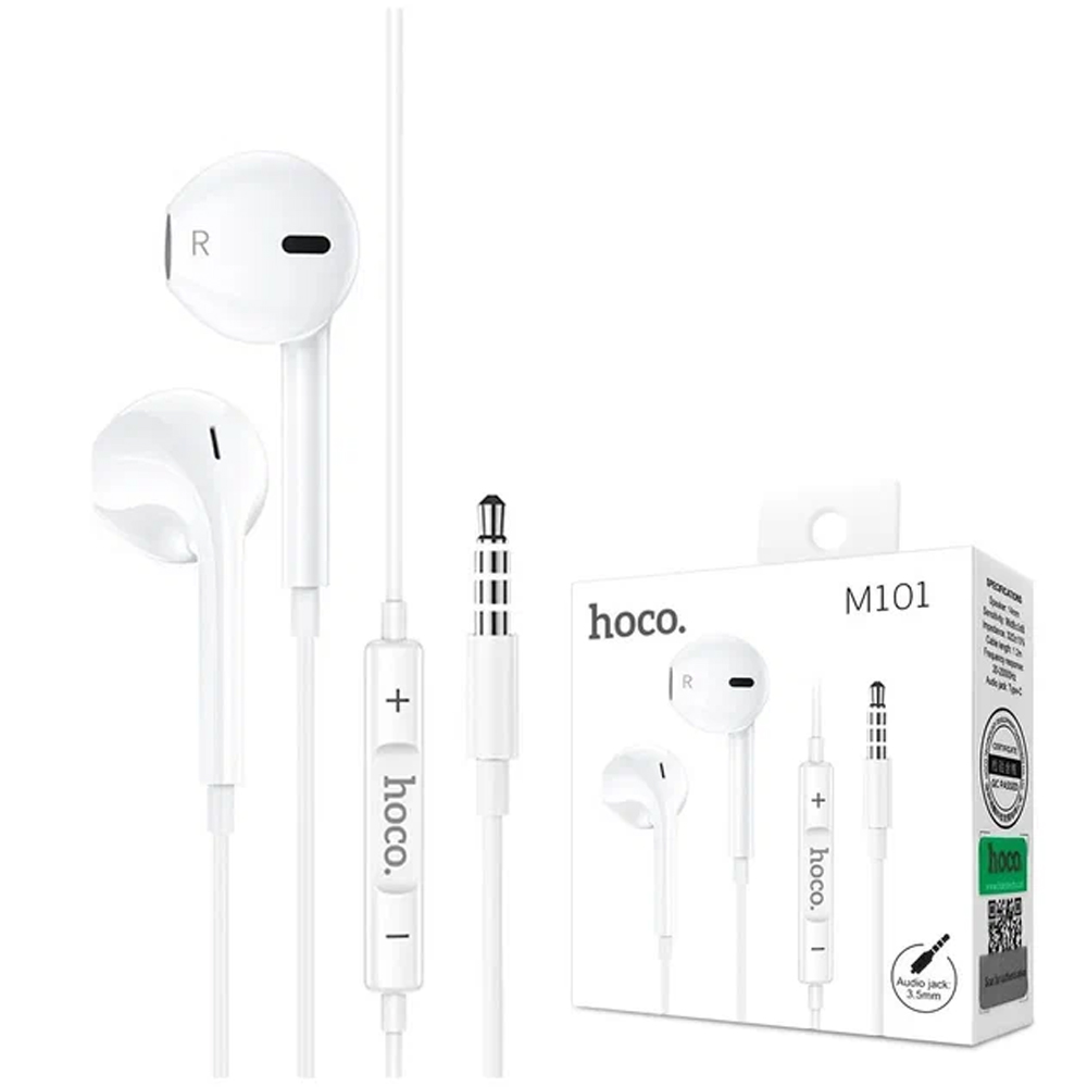 Hoco M101 Crystal joy wire-controlled earphones with microphone white